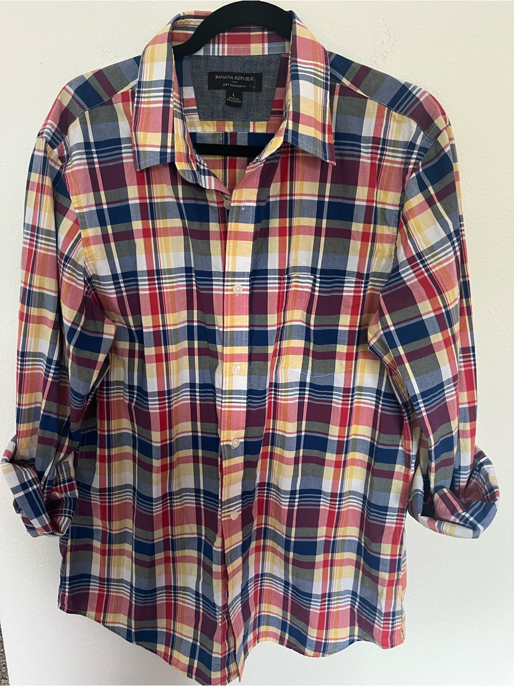 Banana Republic Men's Plaid Button-Down Shirt - Red, Navy, Yellow